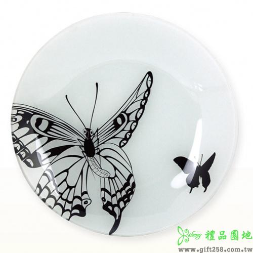 黑白蝴蝶強化玻璃盤-中