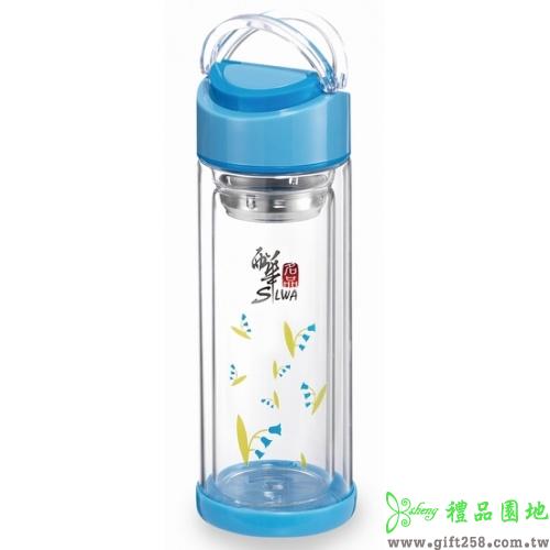 西華雙層玻璃樂活瓶300ml(蝶影藍)
